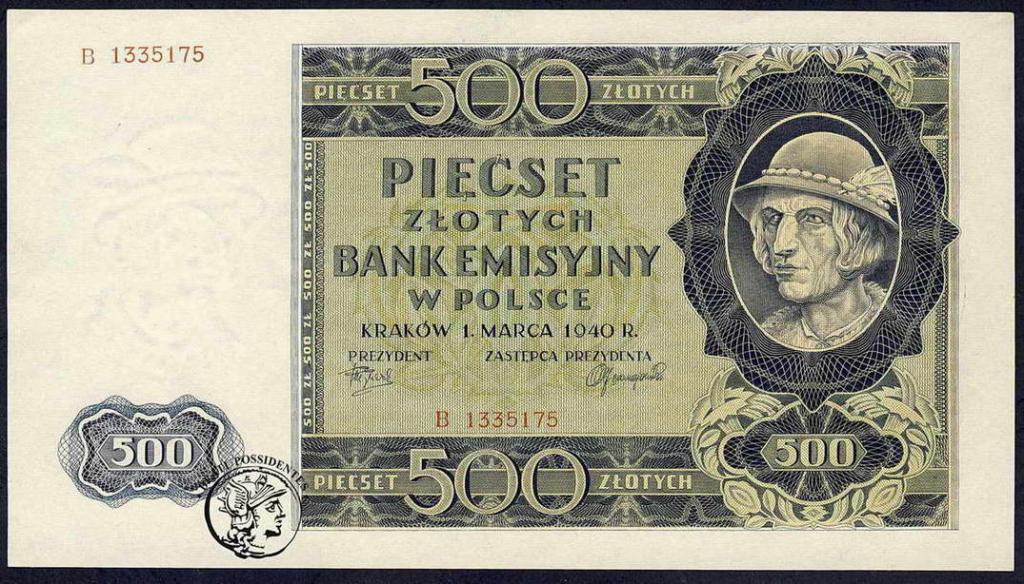 Polska 500 złotych 1940 seria B st. 2+