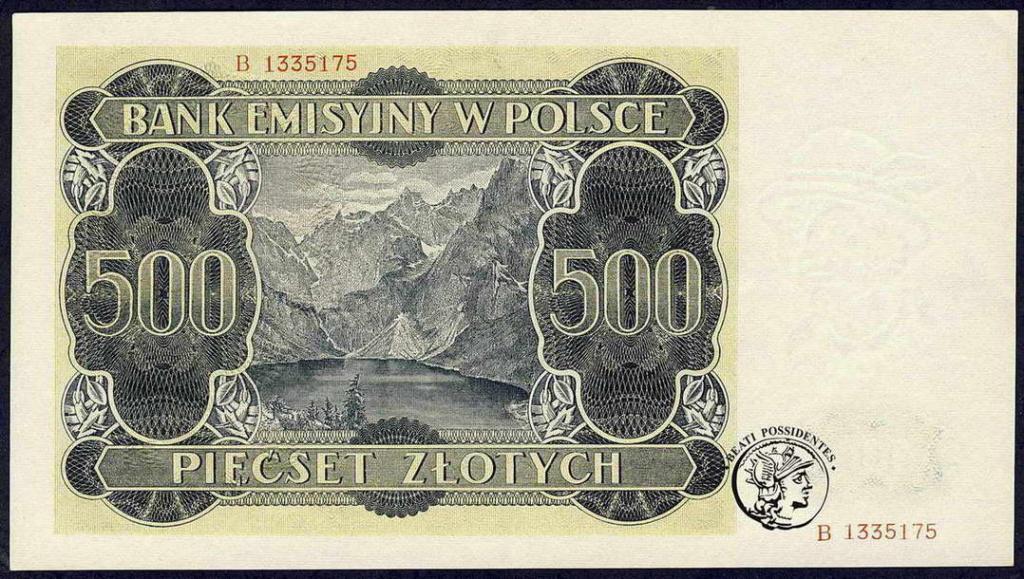 Polska 500 złotych 1940 seria B st. 2+