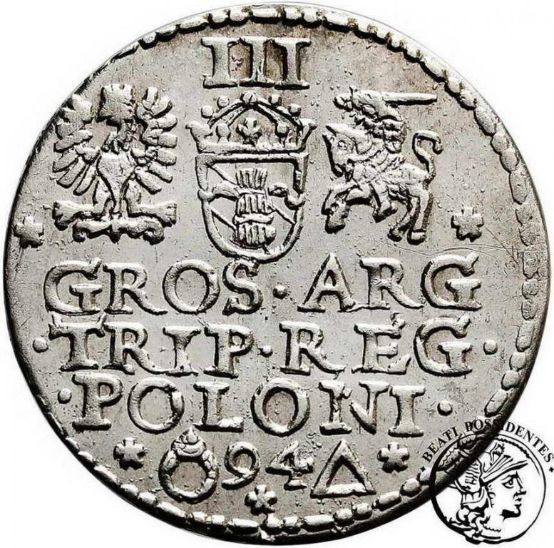 Polska Zygmunt III Waza trojak kor 1594 Malbork 3+