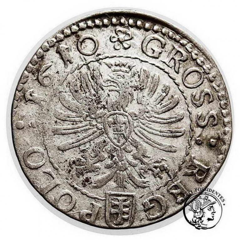 Polska Zygmunt III Waza grosz kor 1610 Kraków st3+