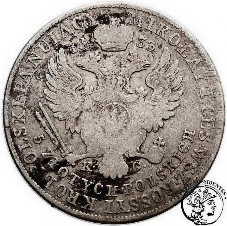 Polska 5 złotych 1833 KG Alexander I st.4