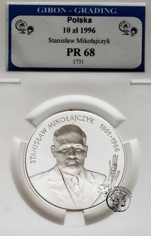 Polska III RP 10 złotych 1996 Mikołajczyk GG PR68
