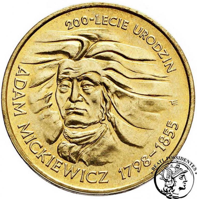 Polska III RP 2 złote 1998 Mickiewicz st1-/2+