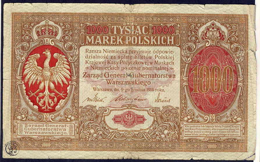 Polska 1000 marek Polskich 1916 generał ser.A st.5