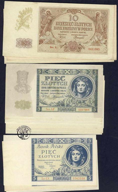 Polska lot 31 banknotów różne 1929-1946 st. 1-/2-