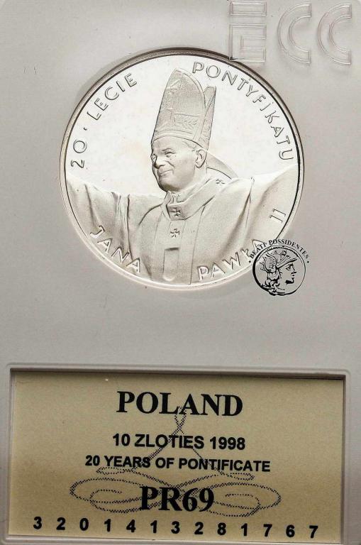 III RP 10 złotych 1998 Pontyfikat JP II GCN PR69