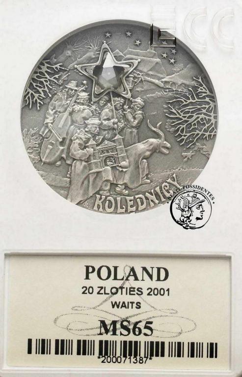 Polska III RP 20 złotych 2001 Kolędnicy GCN MS65
