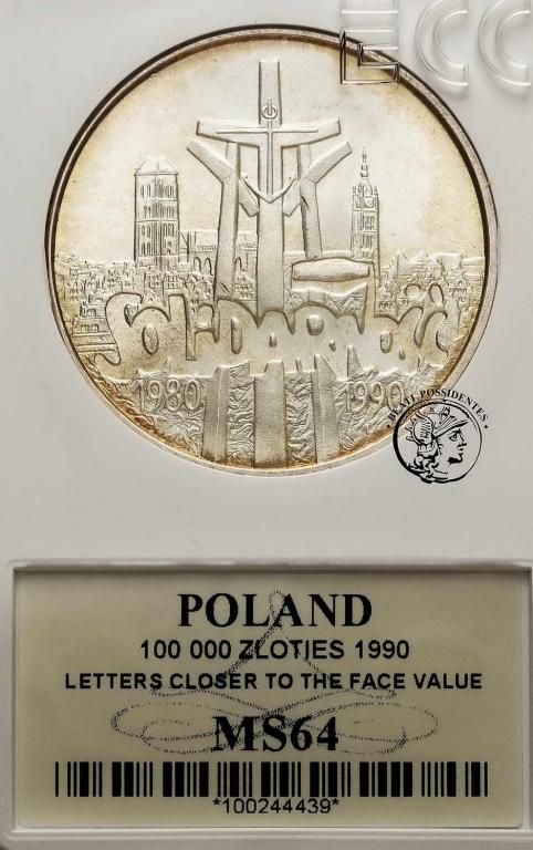 100000 złotych 1990 Solidarność typ C GCN MS64