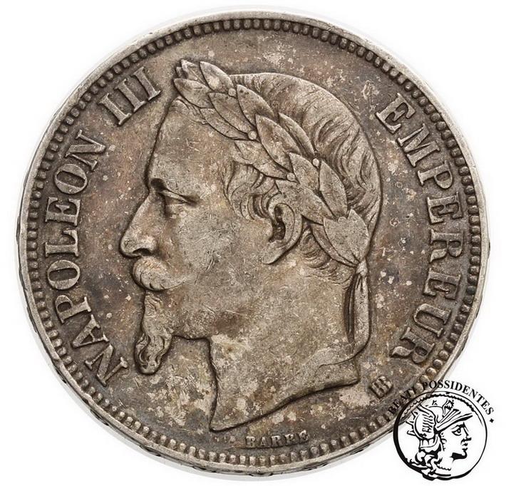 Francja 5 Franków 1868 BB Strasbourg st.3+