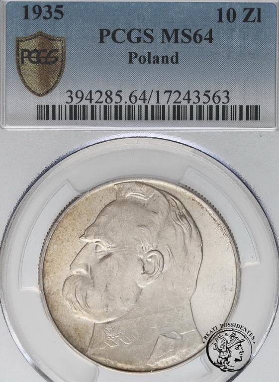 Polska II RP 10 złotych 1935 Piłsudski PCGS MS64