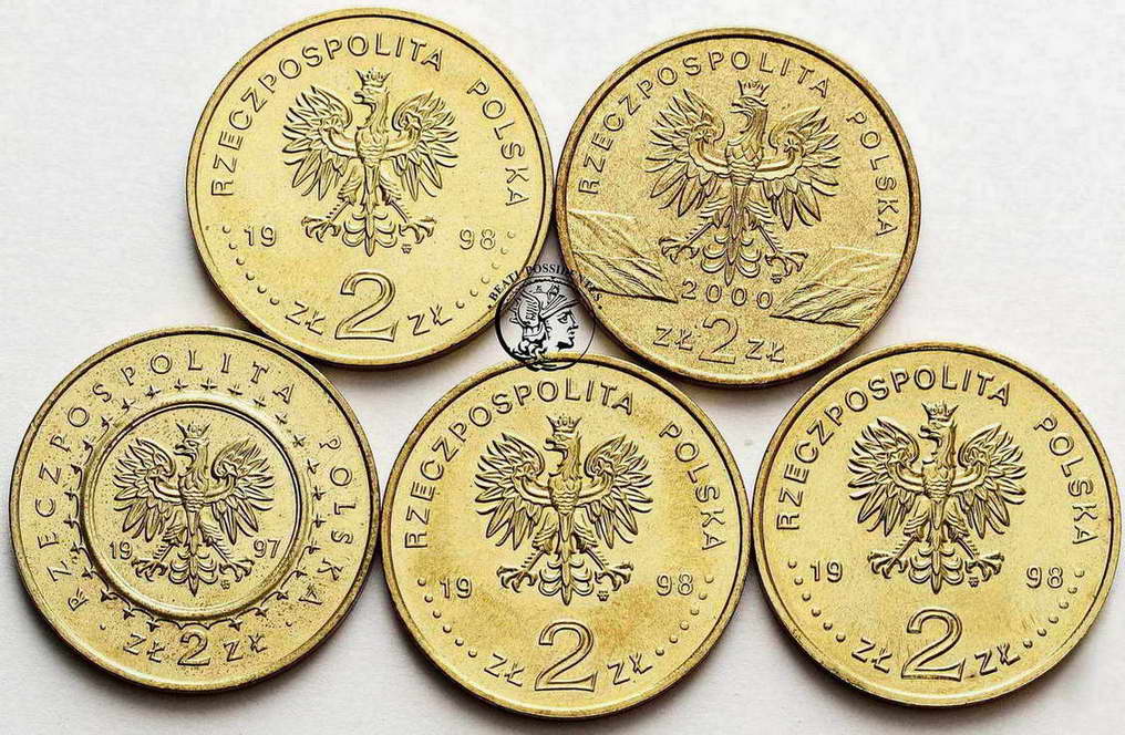 Polska III RP 2 złote 1997-2000 różne 5 szt. st.1-