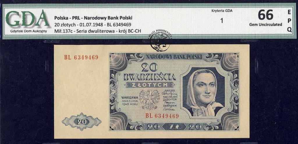 Polska 20 złotych 1948 GDA GEM 66