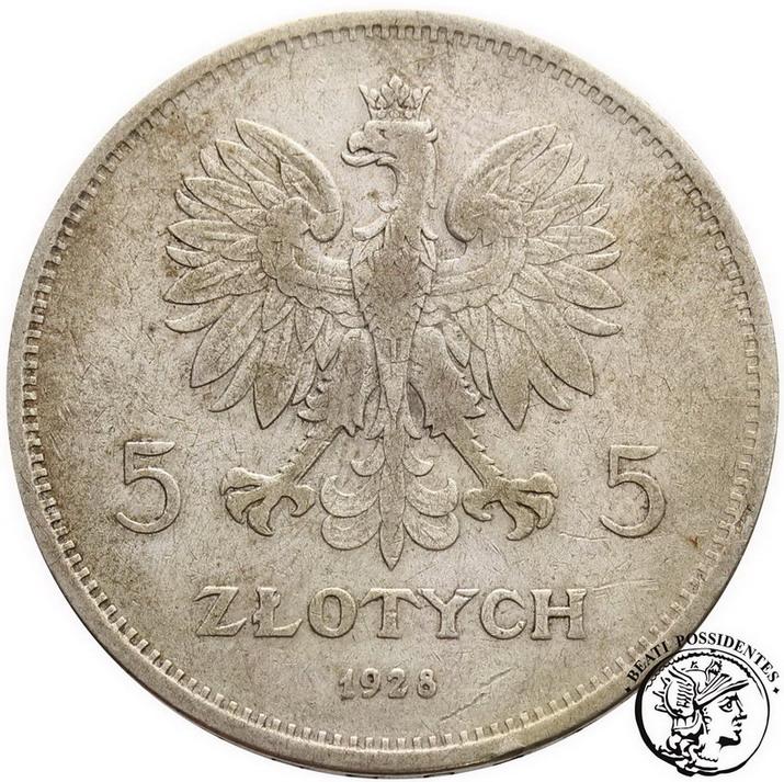 Polska 5 złotych 1928 Nike (znak mennicy) st. 3