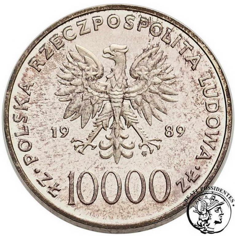 PRL 10 000 złotych 1989 Jan Paweł II kratka st.L
