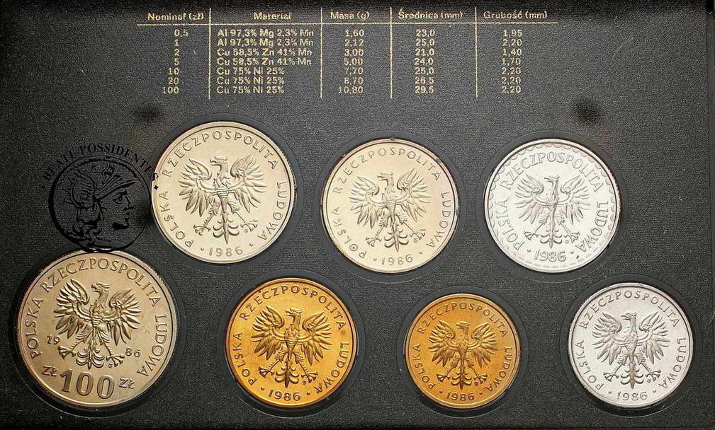 PRL zestaw rocznikowy 1986 monety obiegowe st.L