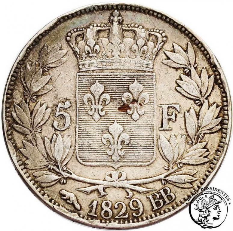 Francja 5 Franków 1829 BB Strasbourg st.3