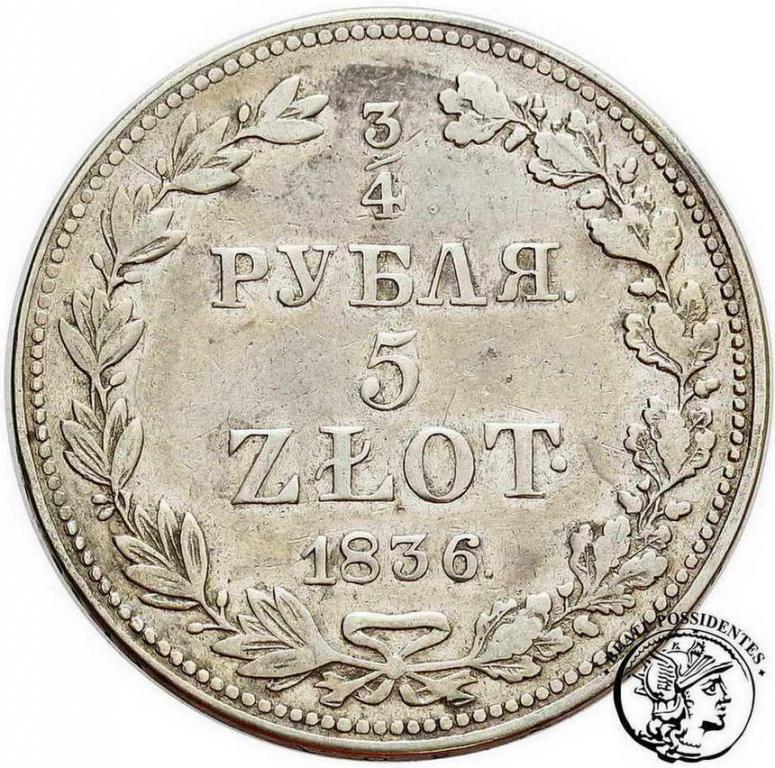 Polska Mikołaj I 3/4 Rubla=5 złotych 1836 MW st.3-