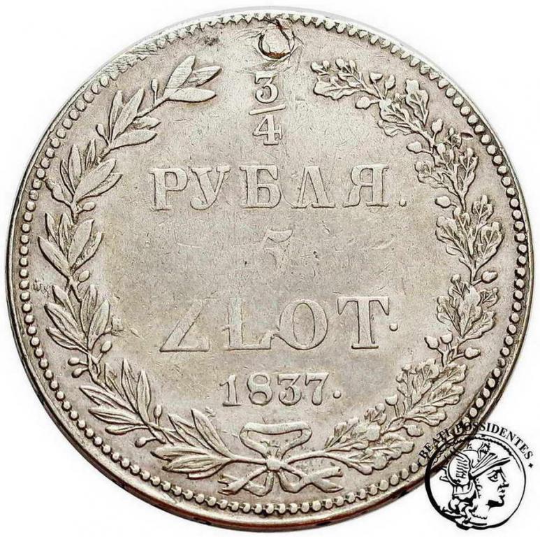 Polska Mikołaj I 3/4 Rubla=5 złotych 1837 NG st.3-