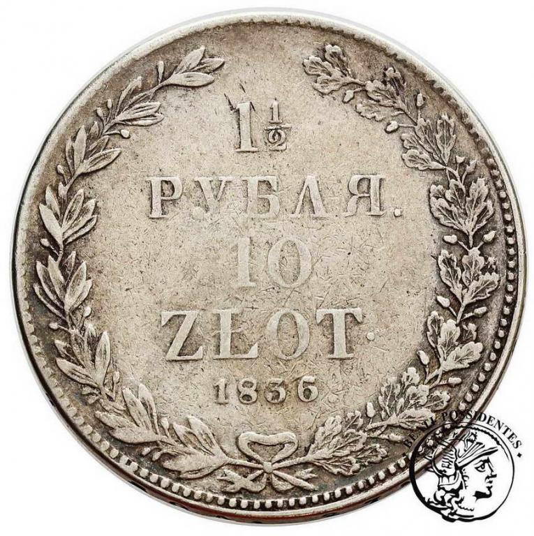 Mikołaj I 1 1/2 Rubla = 10 złotych 1836 NG st.3-