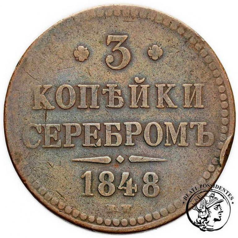 Polska 3 Kopiejki srebrem 1848 WARSZAWA st.3-