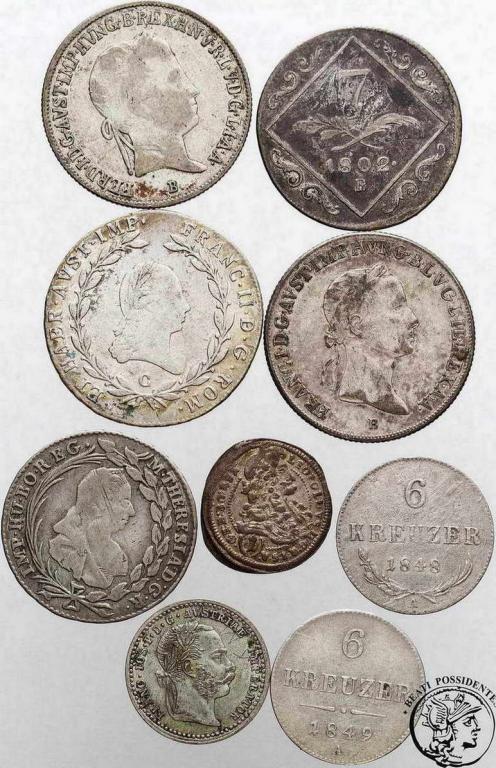Austria drobne monety srebrne lot 9 szt st. 3/3-