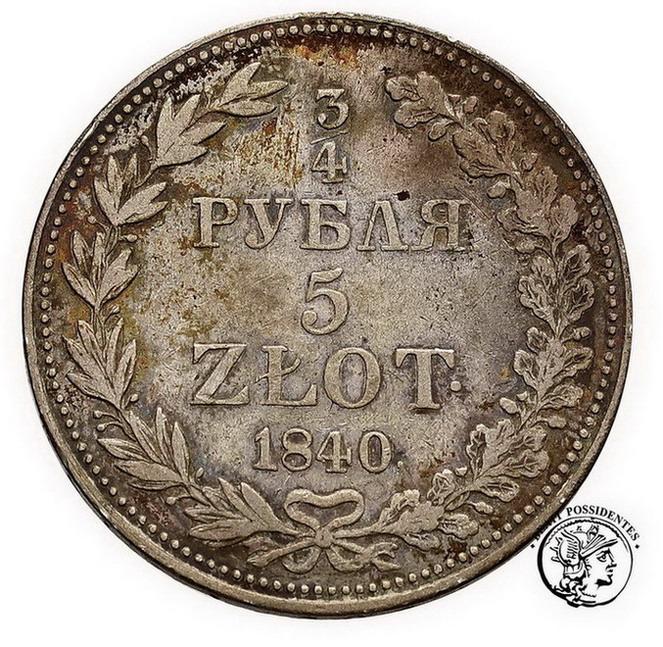 Polska 3/4 Rubla = 5 złotych 1840 MW Mikołaj I s3+