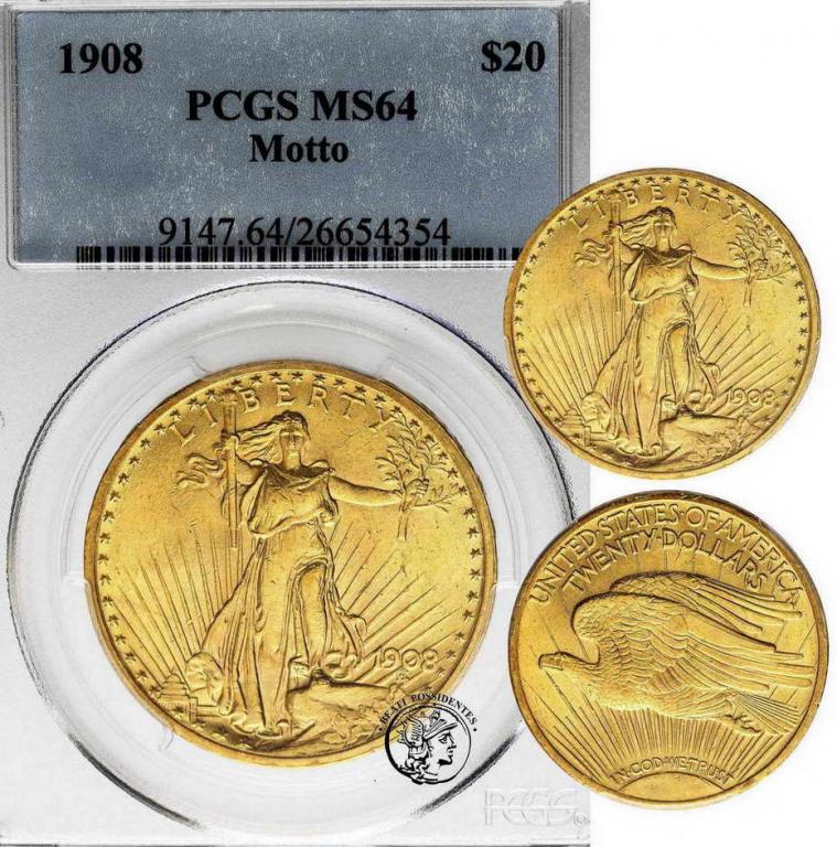 USA 20 dolarów 1908 Motto PCGS MS 64