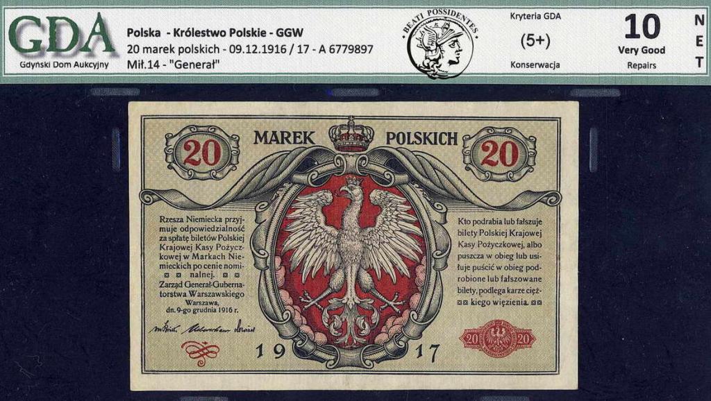 Polska 20 marek polskich 1916 ...generał... GDA 10