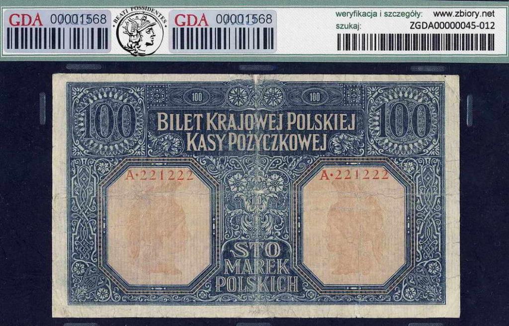 Polska 100 marek polskich 1916 ...jenerał... GDA 4