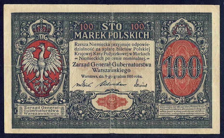 Polska 100 marek polskich 1916 ...generał... st.4
