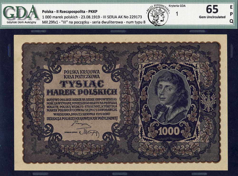 Polska 1000 marek polskich 1919 GDA 65
