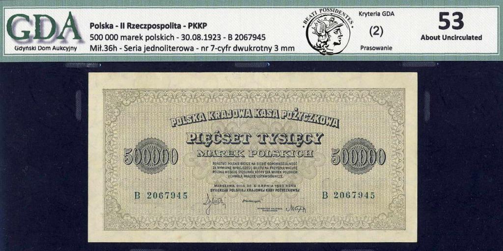 Polska 500 000 marek polskich 1923 GDA 53