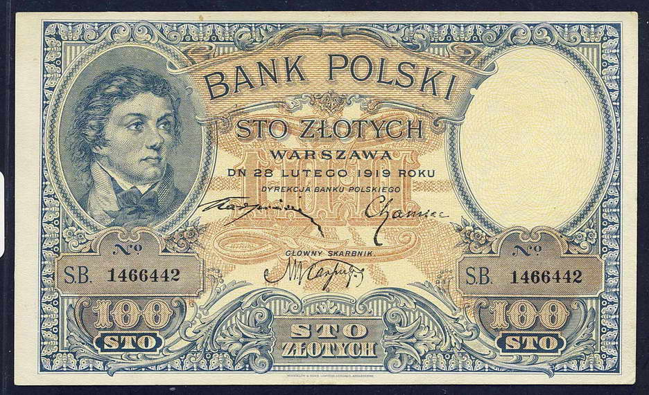 Polska 100 złotych 1919 st.3+