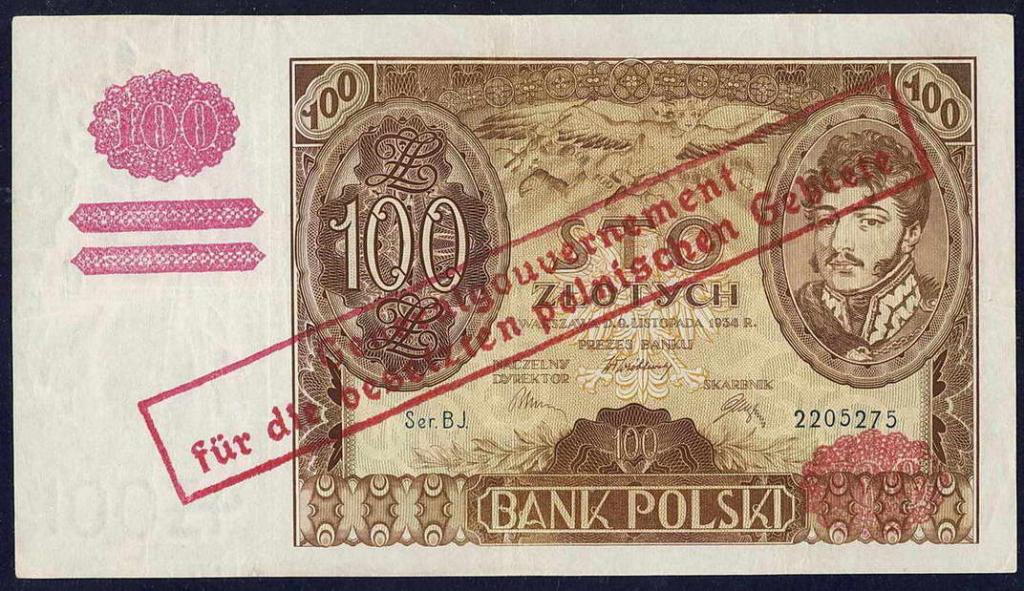 Gen.Gub. 100 złotych 1934(40) FAŁSZYWY NADRUK st.2