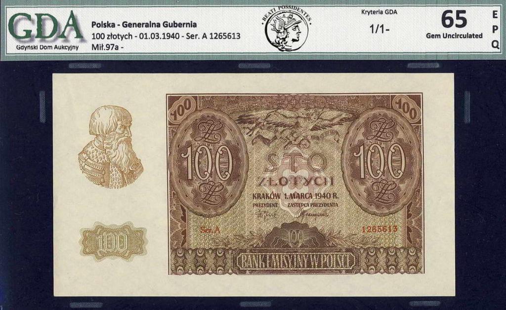 Polska Gen. Gub. 100 złotych 1940 GDA 65