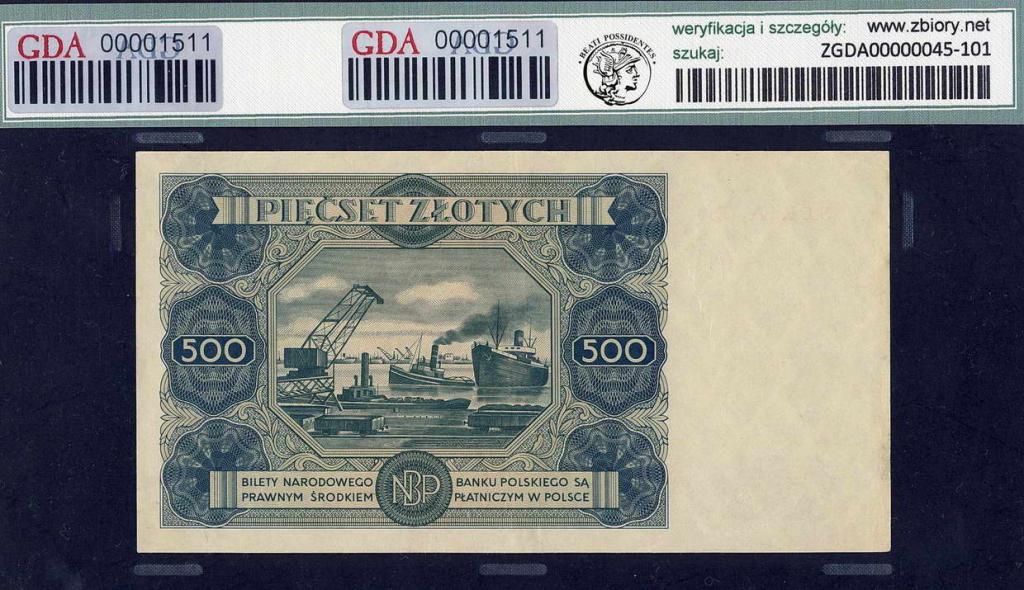 Polska 500 złotych 1947 GDA 40