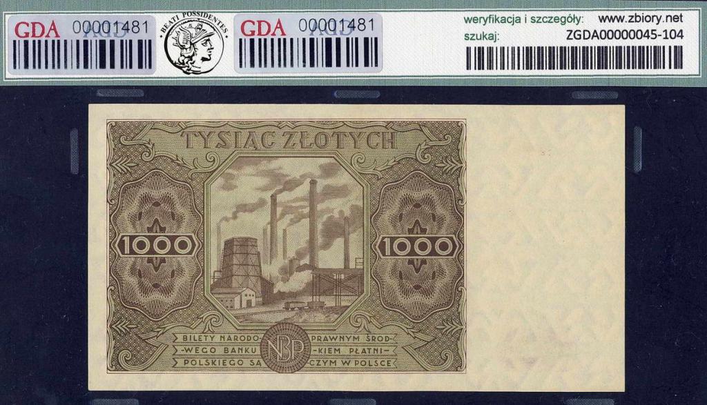 Polska 1000 złotych 1947 GDA 45