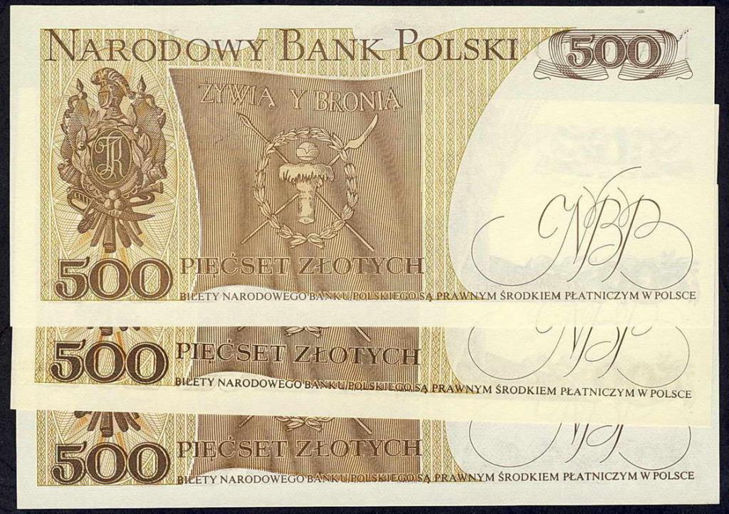 Polska 500 złotych 1976-1982 lot 3 szt. st.1
