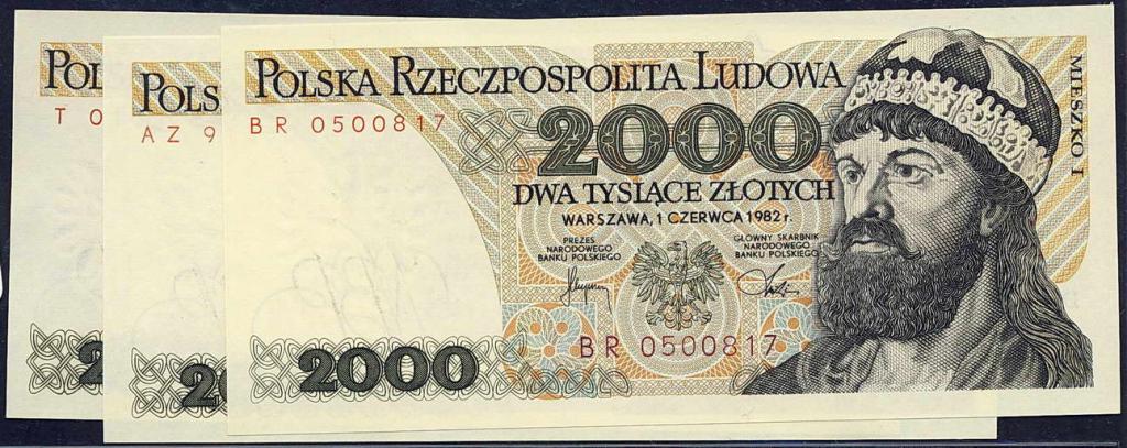 Polska 2000 złotych 1979-1982 lot 3 szt. st.1