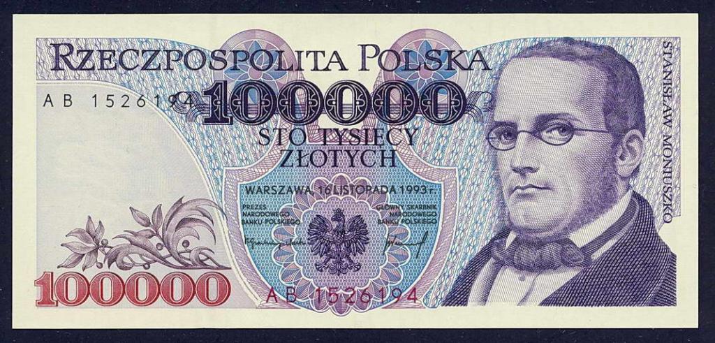 Polska 100 000 złotych 1993 seria AE st.1