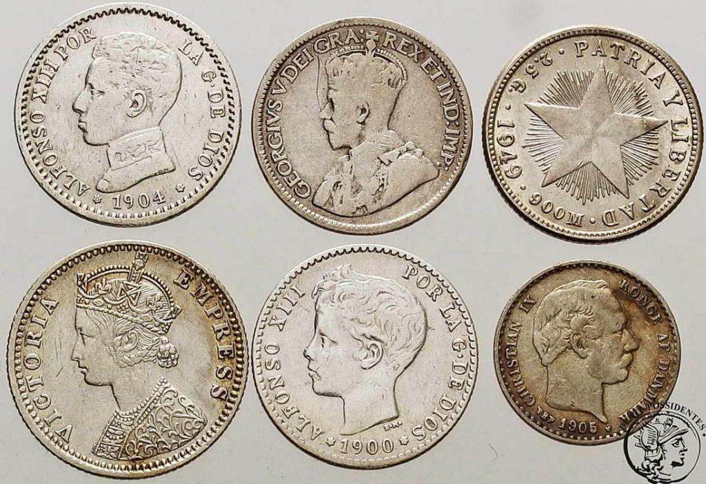 Egzotyka drobne monety srebrne lot 6 szt. st.3/3+