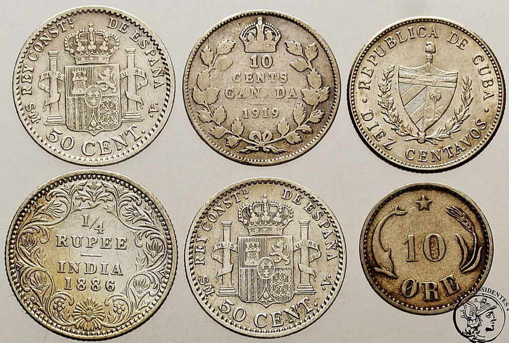 Egzotyka drobne monety srebrne lot 6 szt. st.3/3+