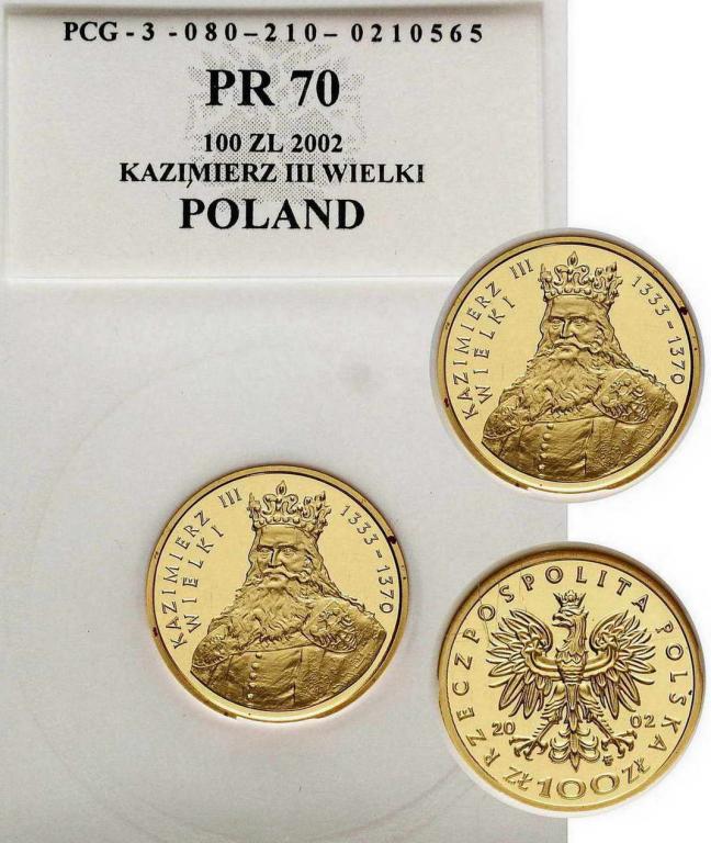 100 złotych 2002 Kazimierz III Wielki PCG PR70