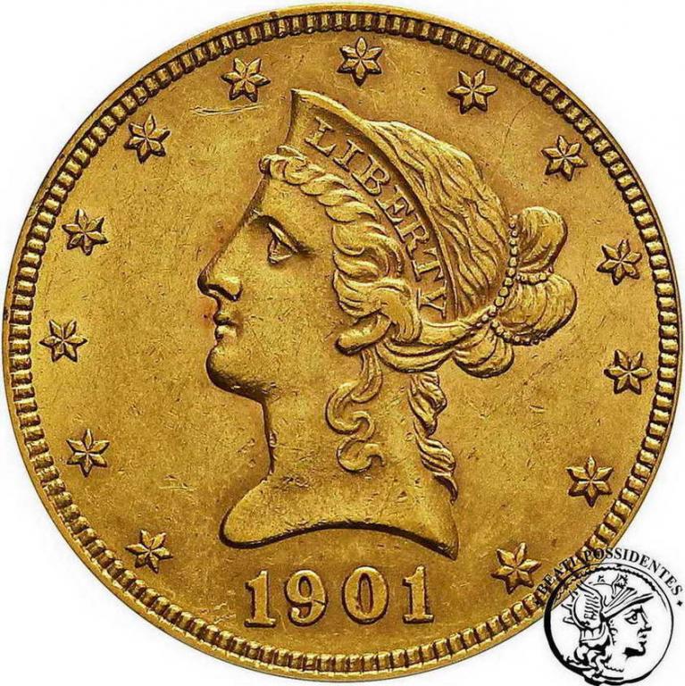 USA 10 dolarów 1901 Filadelfia ANACS AU55