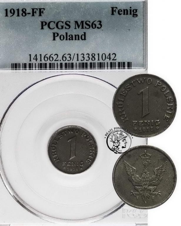 Królestwo Polskie 1 fenig 1918 PCGS MS63