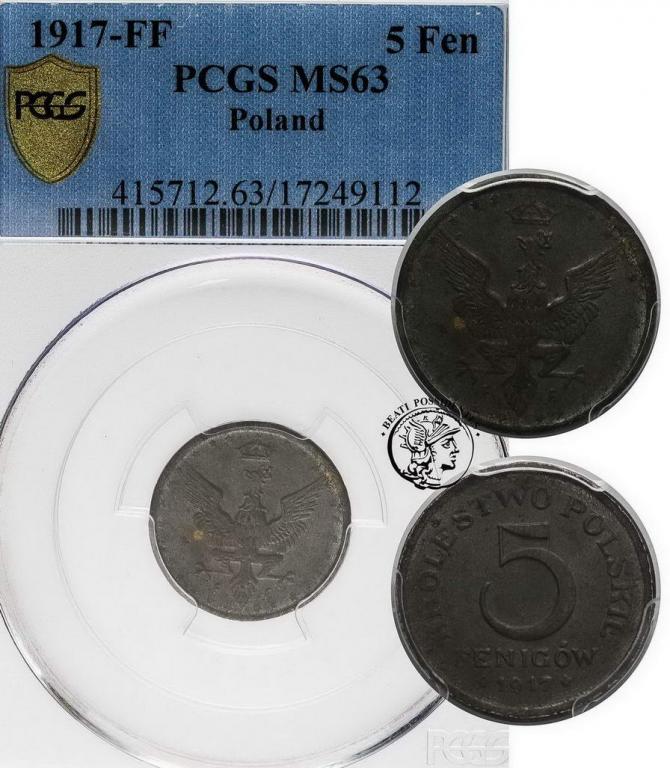 Królestwo Polskie 5 fenigów 1917 PCGS MS63