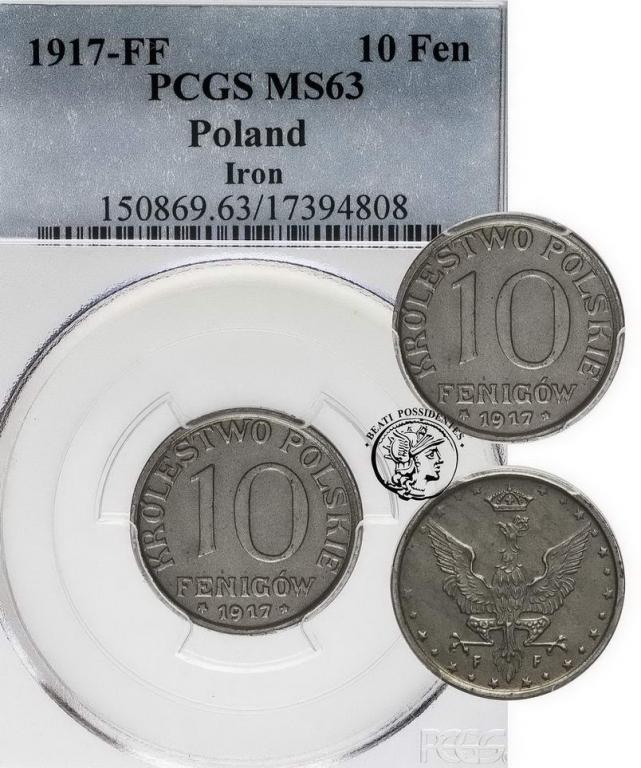 KP 10 fenigów 1917 PCGS MS63 bliżej obrzeża