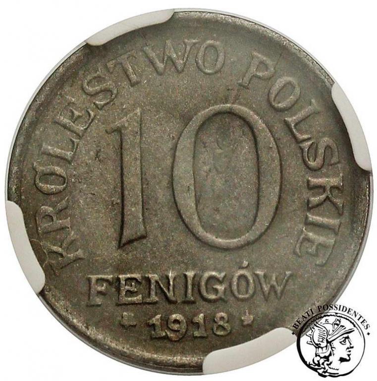 Królestwo Polskie 10 fenigów 1918 NGC MS63