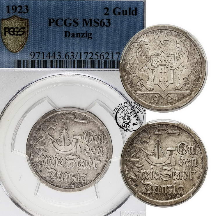 WMG 2 guldeny 1923 PCGS MS63