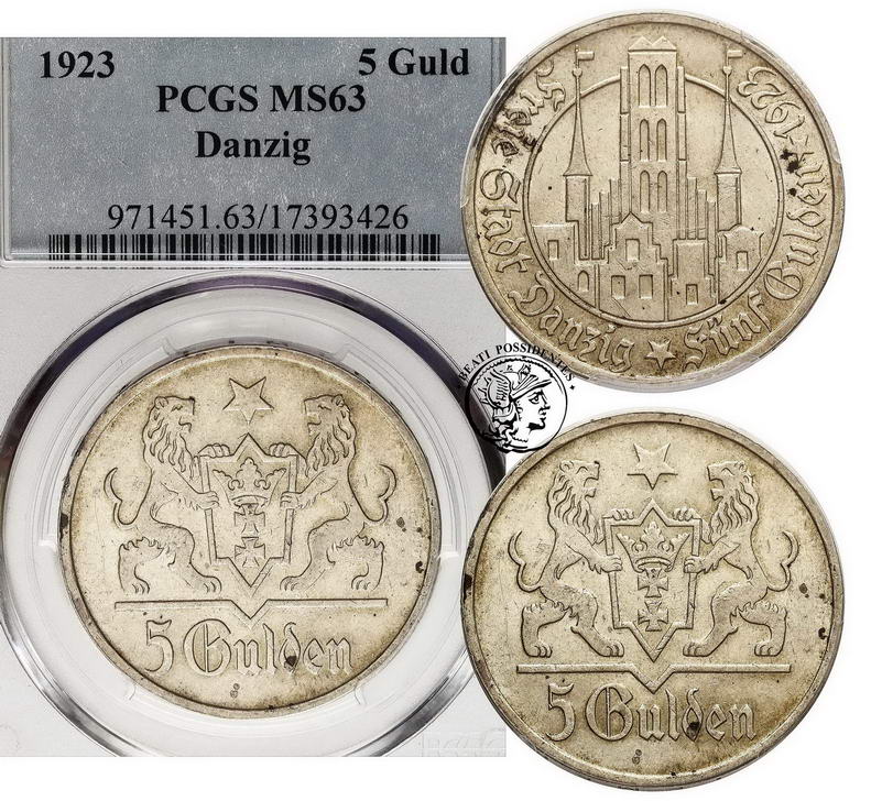 WMG 5 guldenów 1923 PCGS MS63